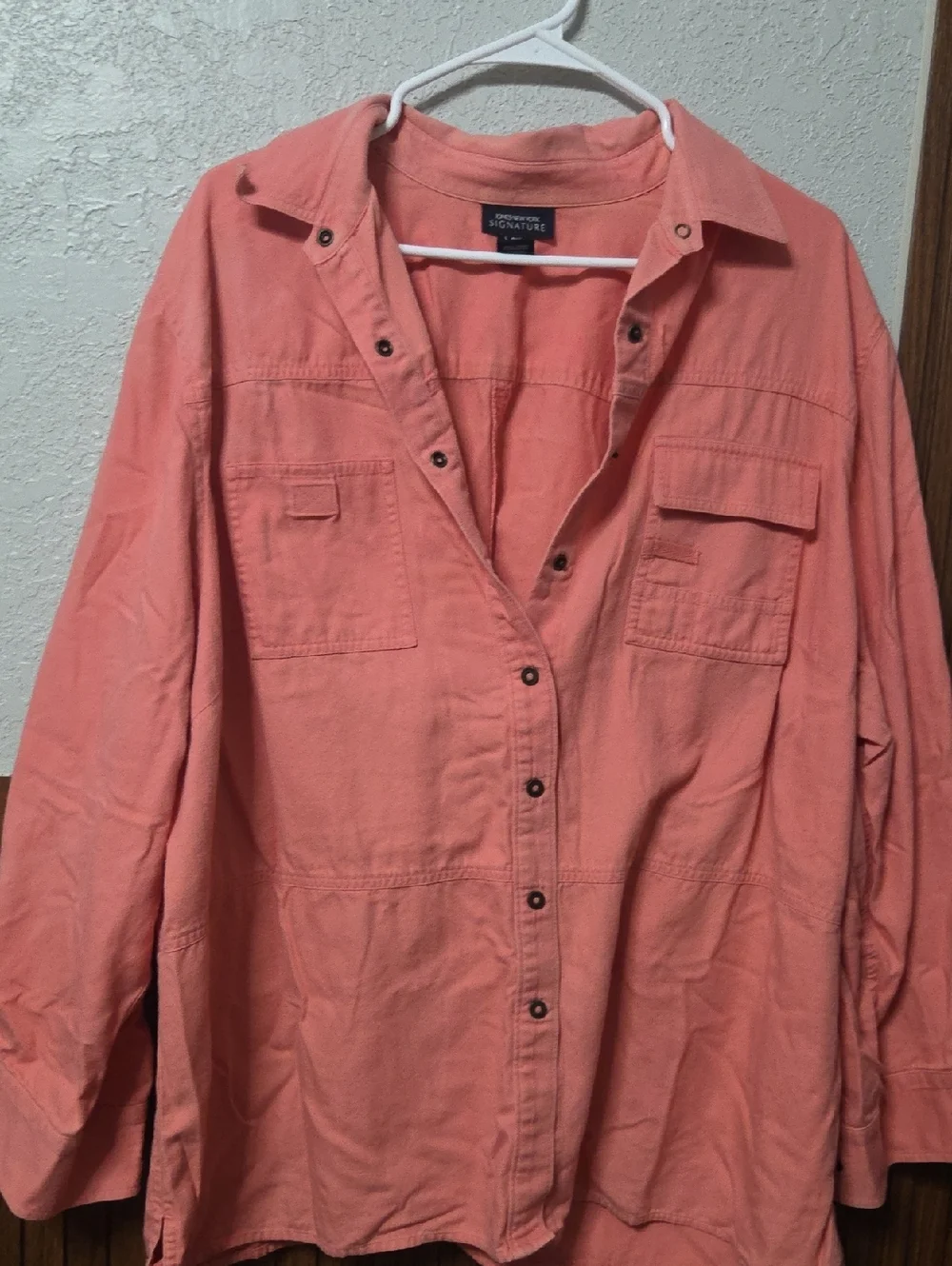 Jones New York Signature Peach Coral Button Up Shirt Size 3X 100% Cotton.[1045]
